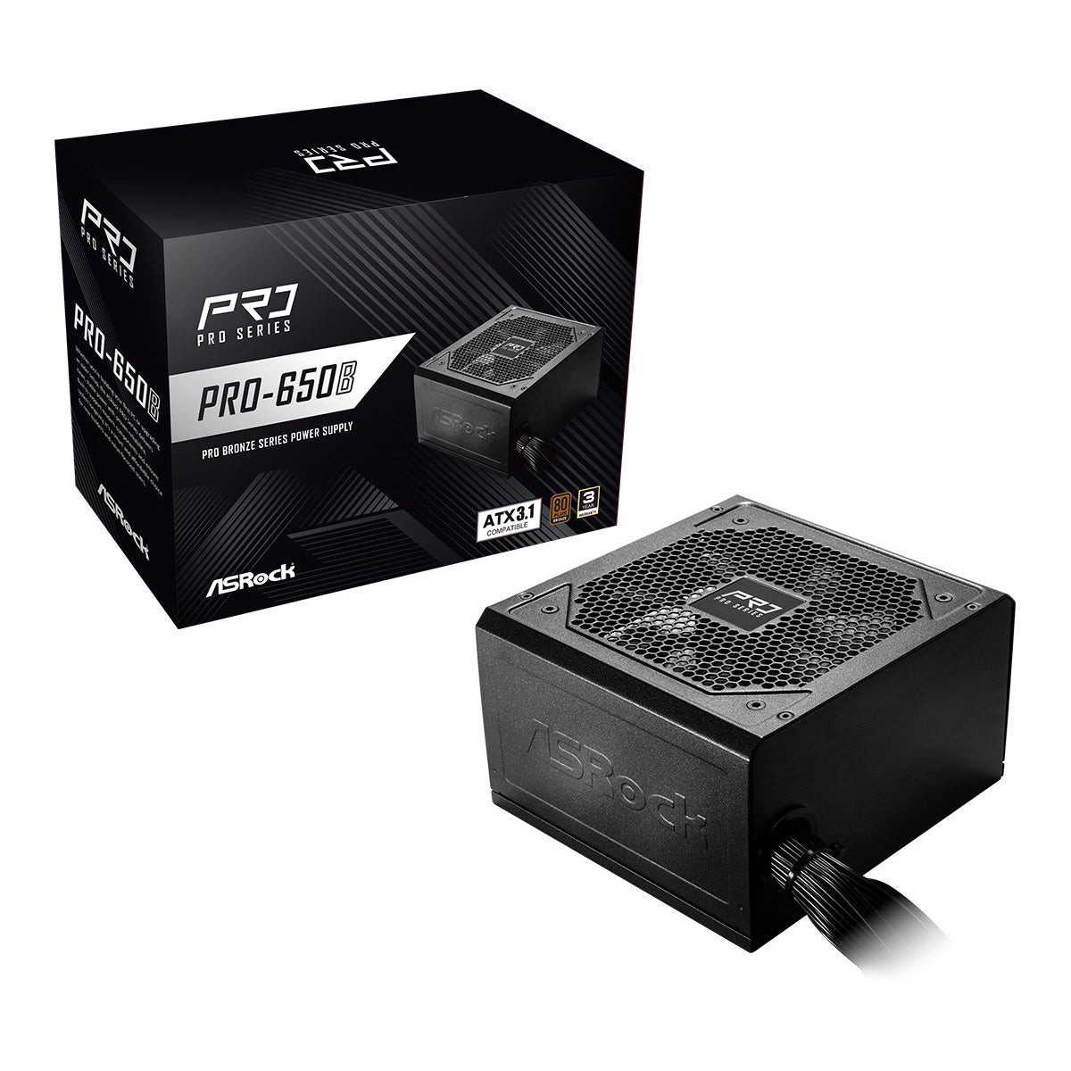 ASRock Pro-650B 650W 80+ Bronze ATX 3.1 Non-Modular Power Supply