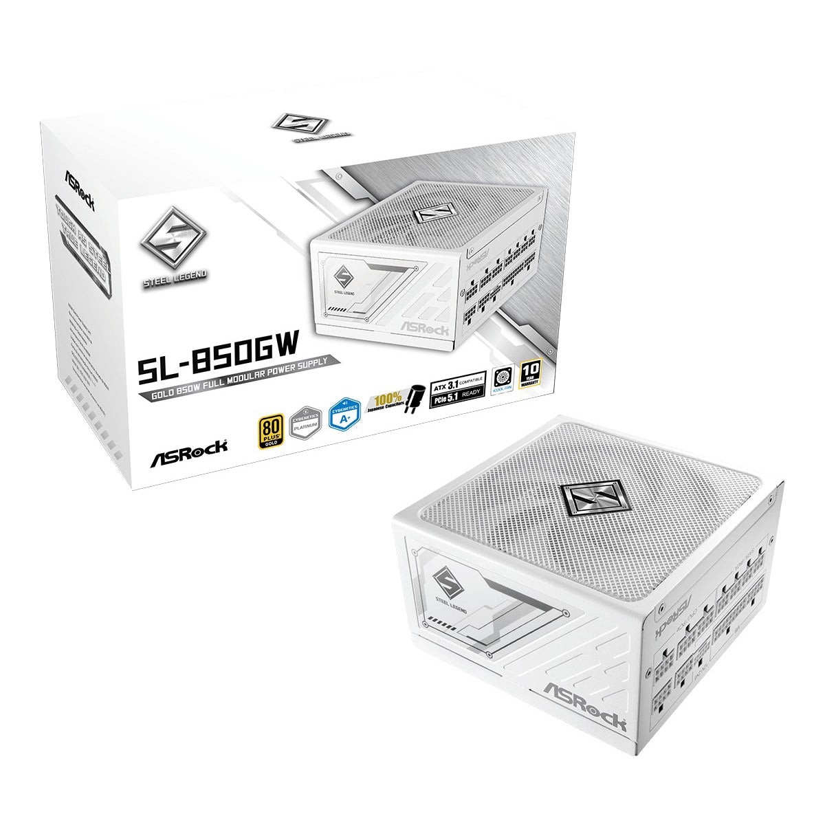 ASRock SL-850GW 850W 80+ Gold & Cybenetics Platinum ATX 3.1 & PCIe 5.1 Full Modular Power Supply (White)