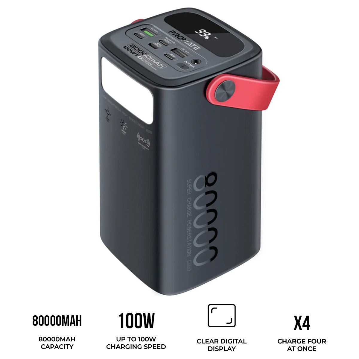 Promate PowerMine-80Pro 80000mAh High-Capacity 100W Ultra-Fast-Charging Power Pack