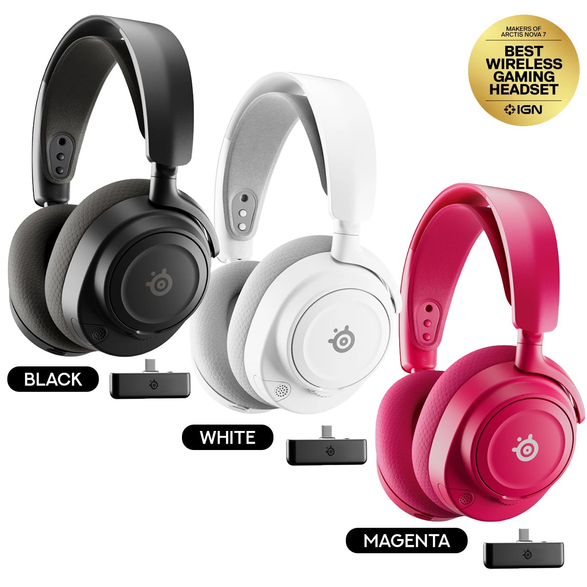 SteelSeries Arctis Nova 7 Gen 2 Wireless Gaming Headset for PC (Black, White, Magenta)