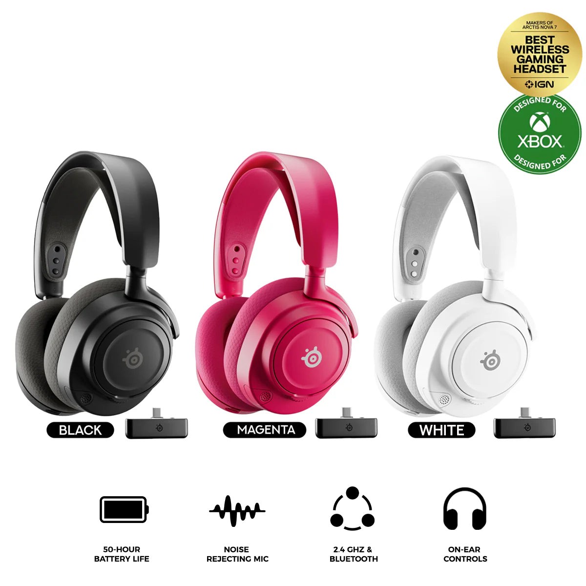 SteelSeries Arctis Nova 7X Gen 2 Wireless Gaming Headset for Xbox (Black, Magenta, White)