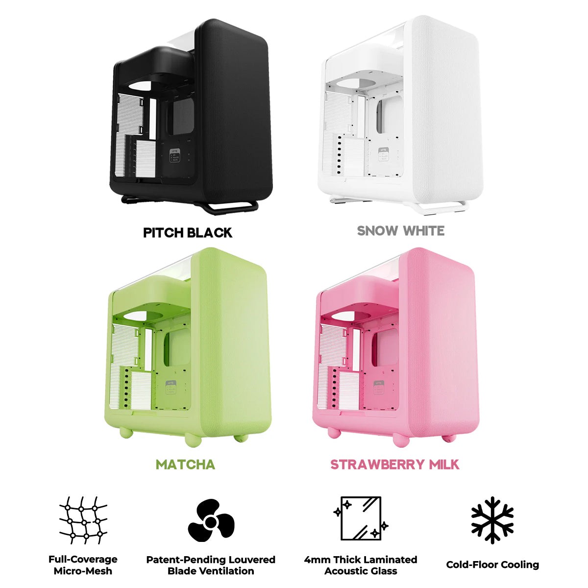 Hyte X50 ATX Mid-Tower Modern Performance PC Case (Pitch Black, Snow White, Matcha, Strawberry Milk)