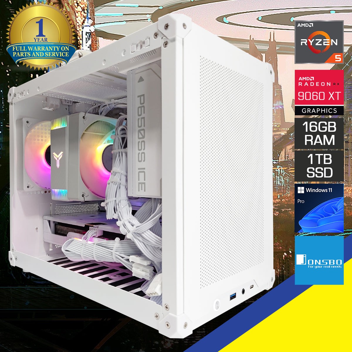 Sigma C6 Max White Desktop Gaming PC | AMD Ryzen 5 8400F | 16GB RAM | 1TB SSD | RX 9060 XT | Windows 11 Pro