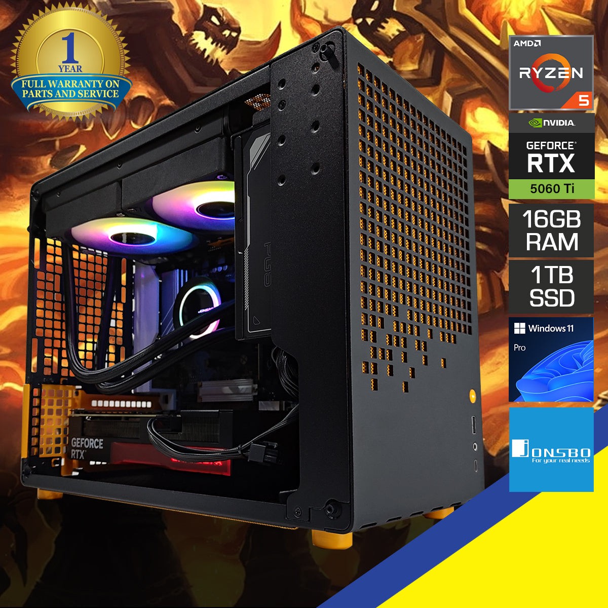 Sigma Z20 Orange Black Desktop Gaming PC | AMD Ryzen 5 7500F | 16GB RAM | 1TB SSD | RTX 5060 Ti OC | Windows 11 Pro