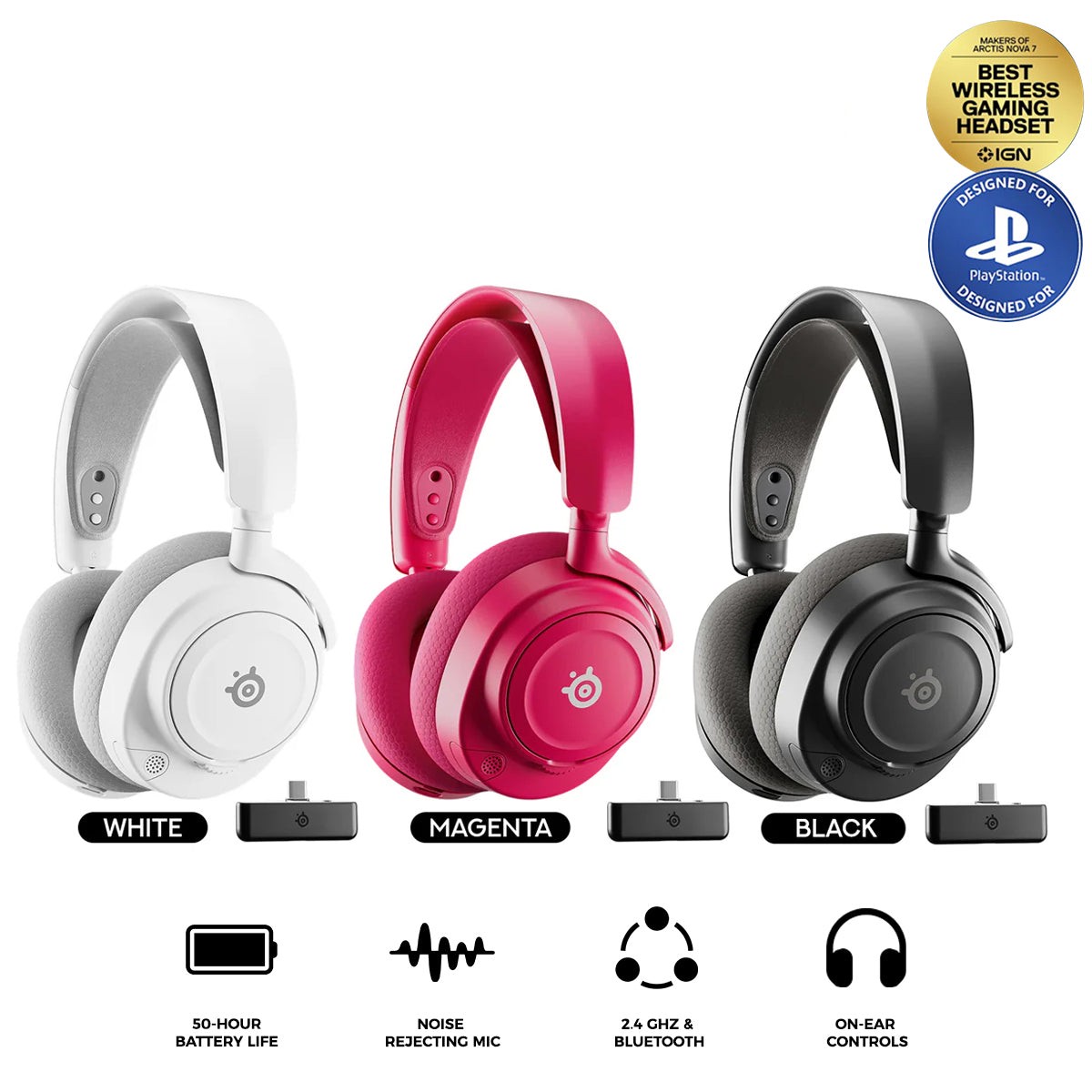 SteelSeries Arctis Nova 7P Gen 2 Wireless Gaming Headset for Playstation (White, Magenta, Black)