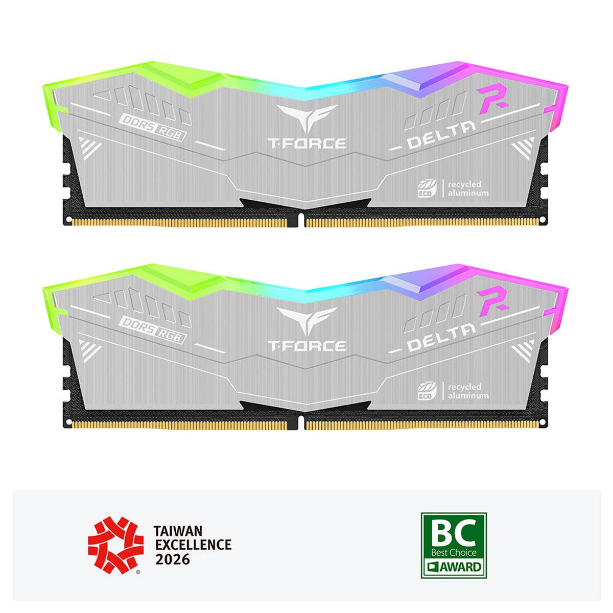 TeamGroup T-Force Delta RGB Eco DDR5 32GB (2x16GB) 6000MHz CL30-36-36-76 1.35V Gaming Desktop Memory (Silver) (FF2D532G6000HC30DC01)
