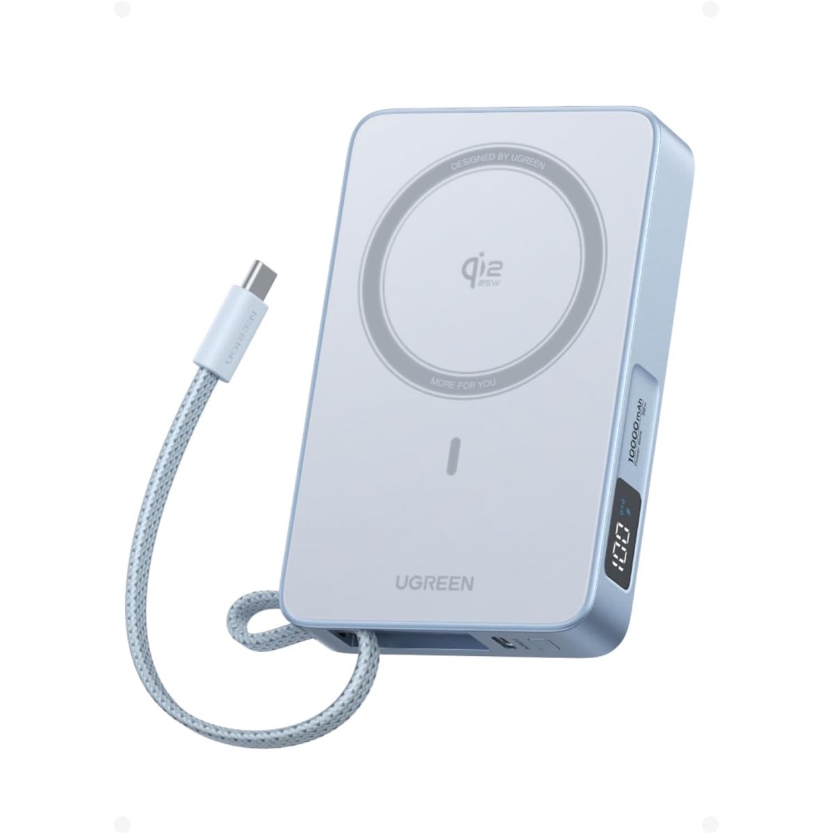 Ugreen MagFlow 10000mAh Qi2 25W Magnetic Wireless Power Bank with Built-In Cable (Blue) (PB773/65958B)