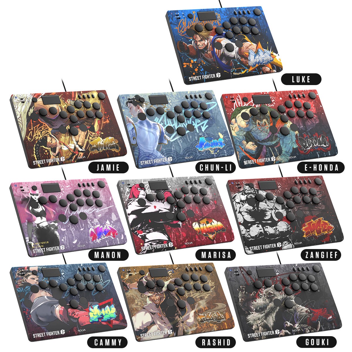 Hori Street Fighter 6 Nolva Mechanical All-Button Arcade Controller for PS5 and Windows (Luke, Jamie, Chun-Li, E.Honda, Manon, Marisa, Zangief, Cammy, Rashid, Gouki)