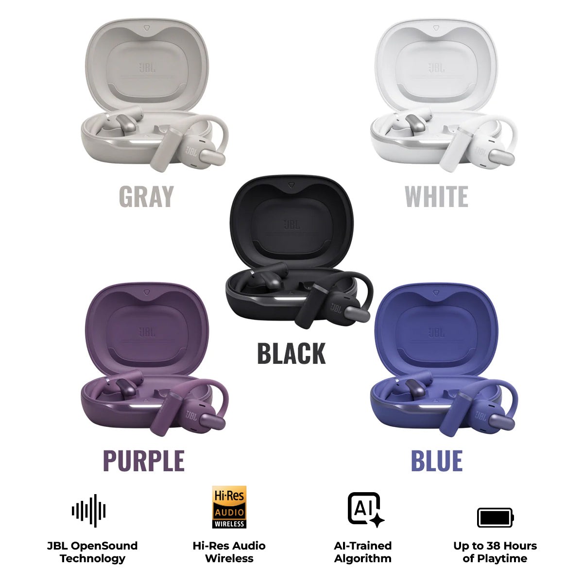 JBL Sense Pro True Wireless Open-Ear Headphones (Black, Blue, Grey, Purple, White)
