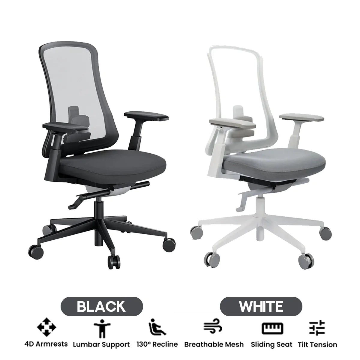 ProtoArc Flexer Pro Mesh Ergonomic Office Chair (Black, White) (CP016459, CP016460)