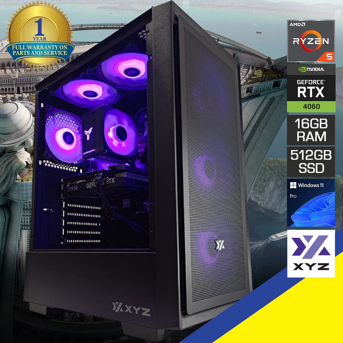 Alpha Airone 100 X Black Desktop Gaming PC | AMD Ryzen 5 5600 | 16GB RAM | 512GB SSD | RTX 4060 | Windows 11 Pro