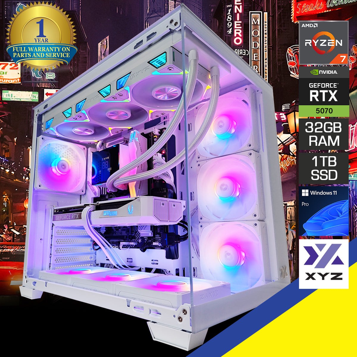 Aurora Tesseract X 2D White Desktop Gaming PC | AMD Ryzen 7 8700F | 32GB RAM | 1TB SSD | RTX 5070 | Windows 11 Pro