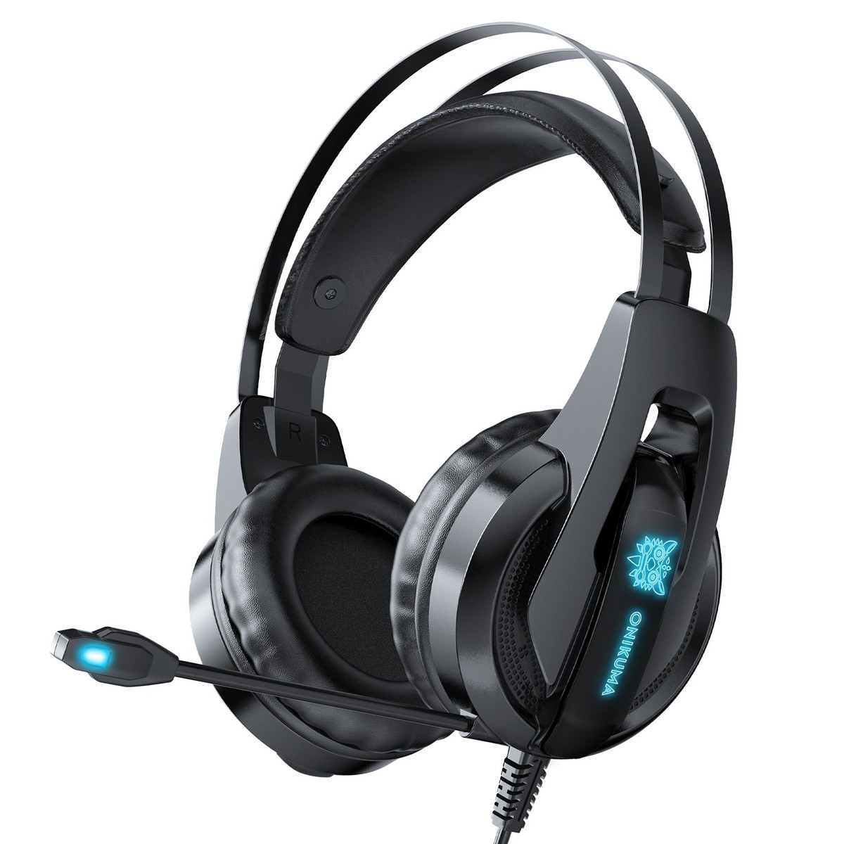 Onikuma K16 Gaming Headset With Mic And Noise Cancelling Blue LED Light (Black)