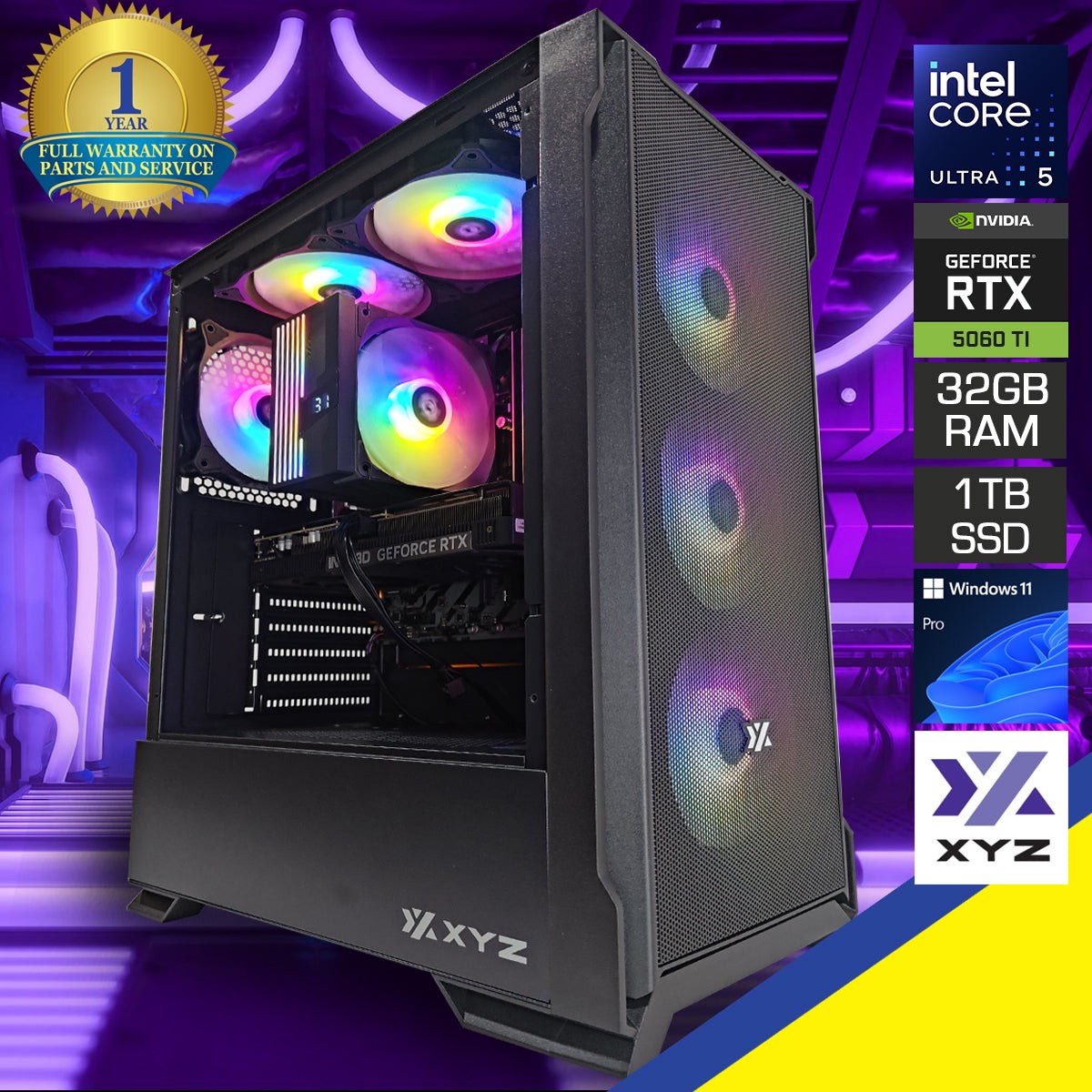 Sigma Airone 300 Black Desktop Gaming PC | Intel Ultra 5 225F | 32GB RAM | 1TB SSD | RTX 5060 TI | Windows 11 Pro