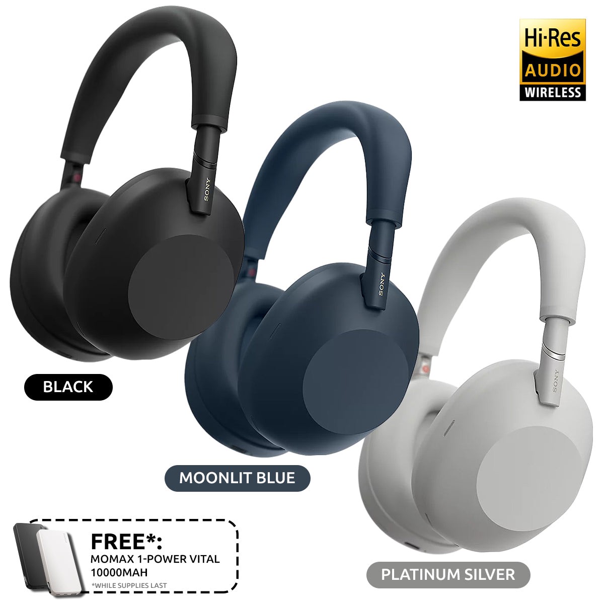 Sony WH-1000XM6 Wireless Noise Cancelling Headphones (Black, Moonlit Blue, Platinum Silver) + Momax 1-Power Vital 10000mAh