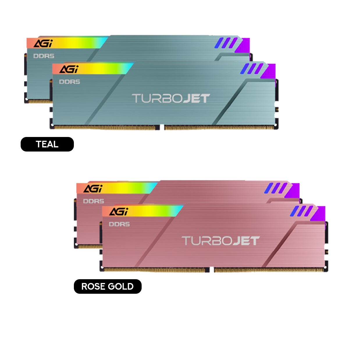 AGI TurboJet UD858 RGB 32GB (16GBx2) DDR5 6000MHz CL30 1.35V Gaming Memory Modules (Teal, Rose Gold)