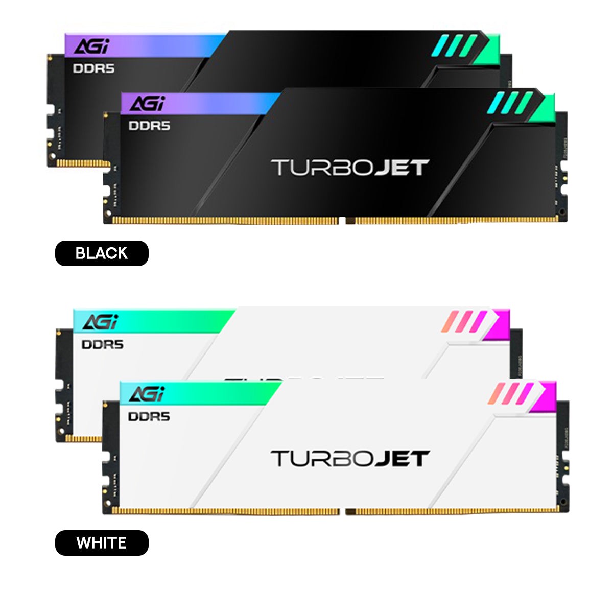 AGI TurboJet UD858 RGB 32GB (16GBx2) DDR5 7600MHz CL36 1.5V Gaming Memory Modules (Black, White)
