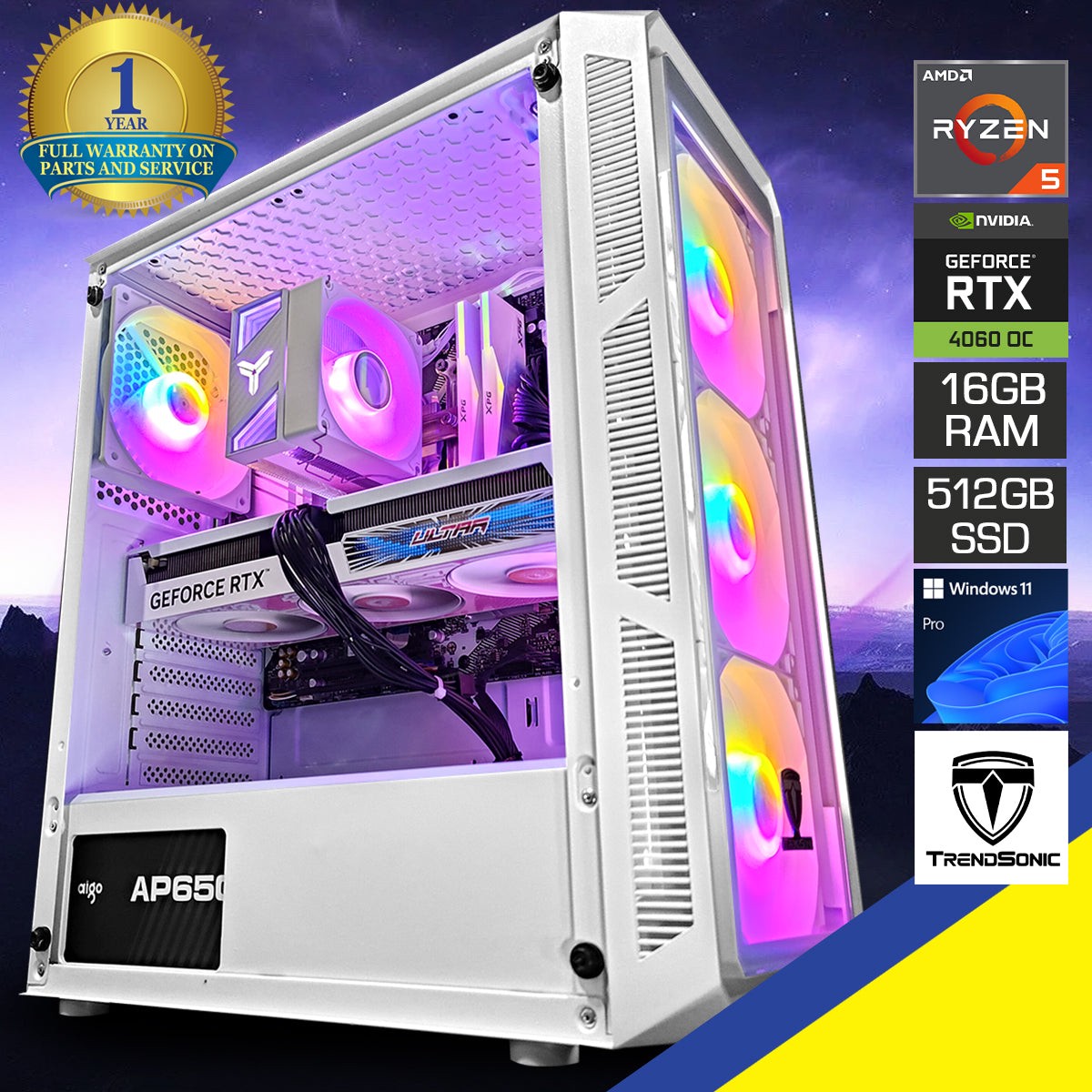 Alpha Hermes White Desktop Gaming PC | AMD Ryzen 5 5600 | 16GB RAM | 512GB SSD with WiFi + Bluetooth | GeForce RTX 4060 OC | Windows 11 Pro