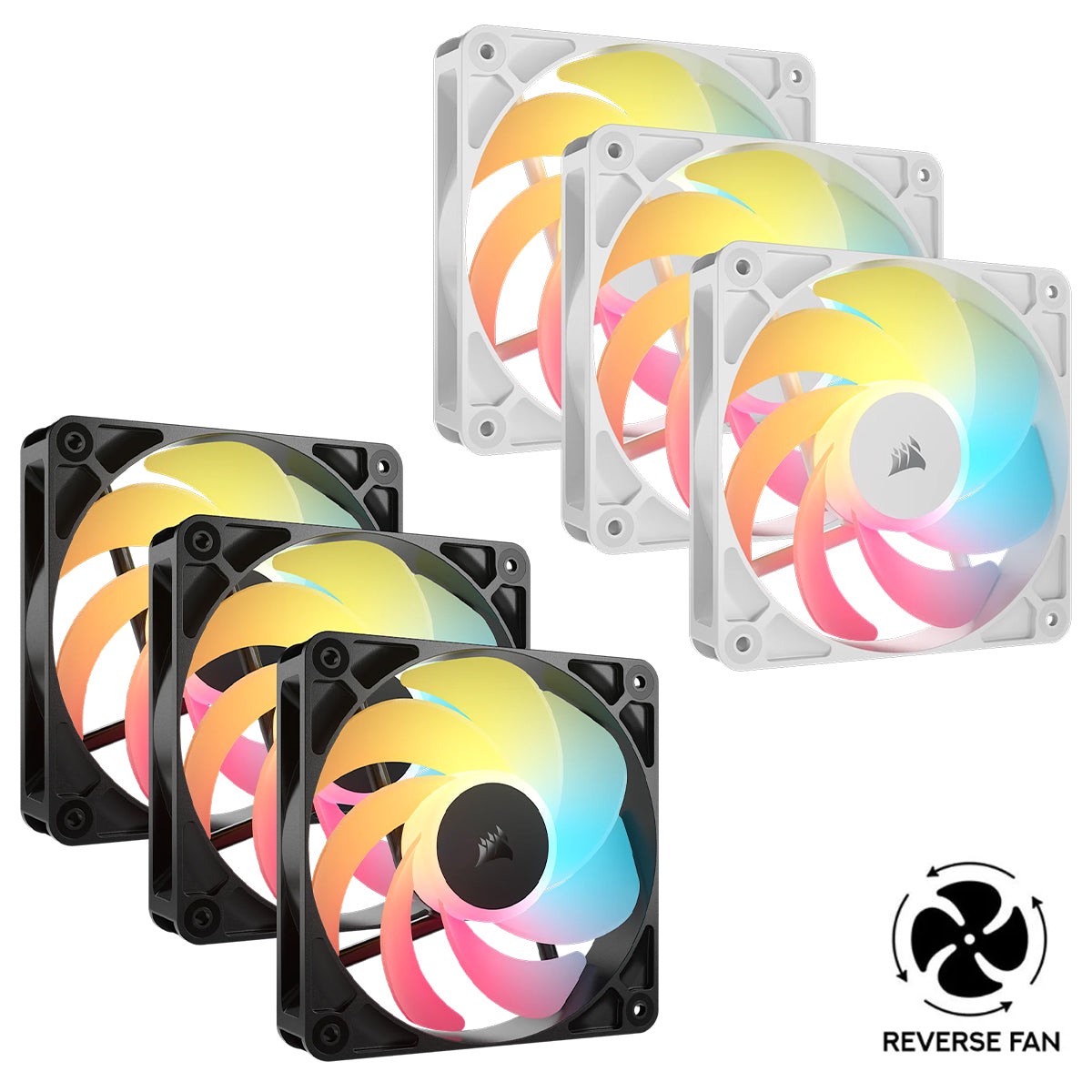 Corsair RS120-R ARGB 120mm PWM Reverse Fan - Triple Pack (Black, White)