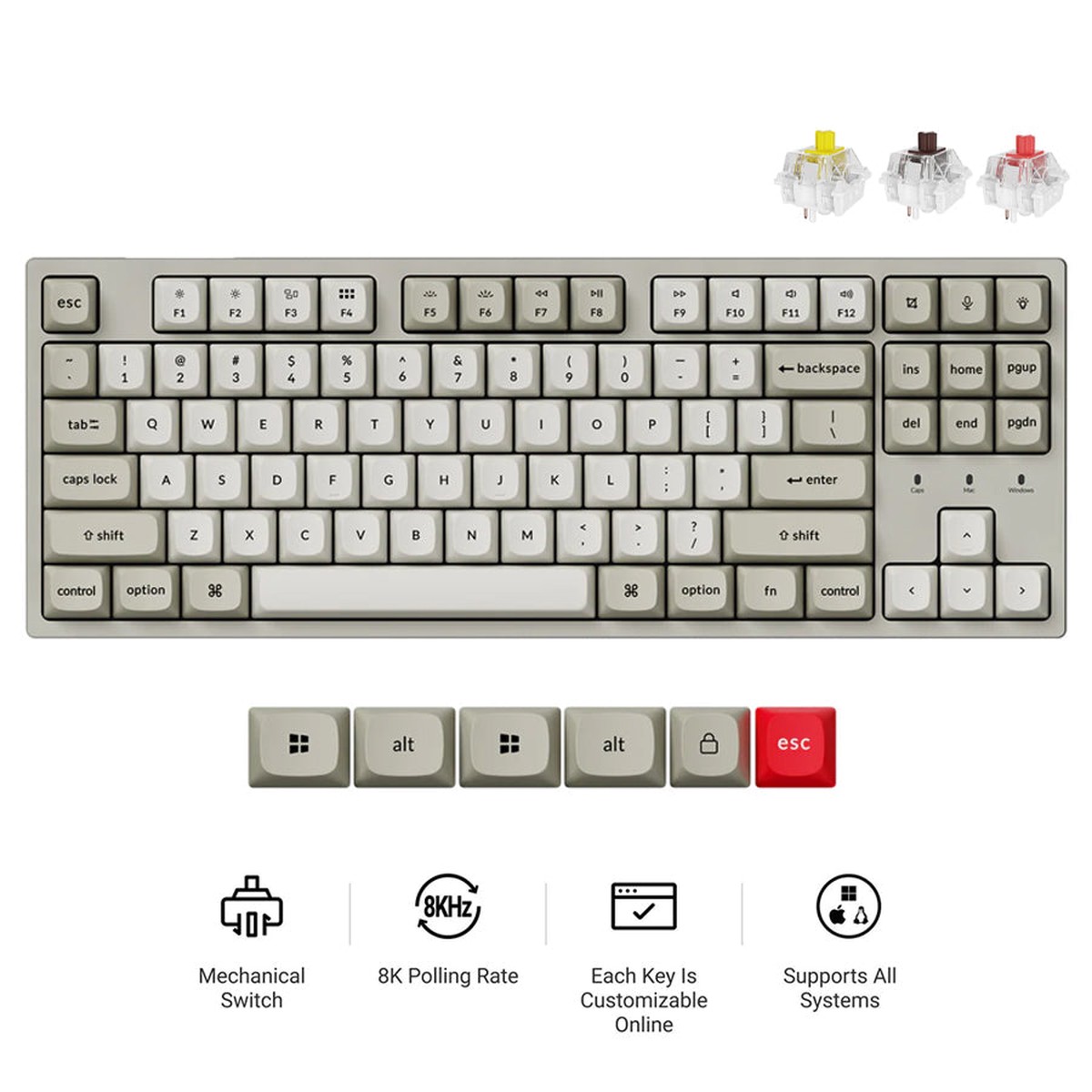 Keychron C1 Pro 8K QMK RGB Hot-Swappable 80% TKL Wired Custom Mechanical Keyboard (Super Banana Switch, Super Brown Switch, Super Red Switch)
