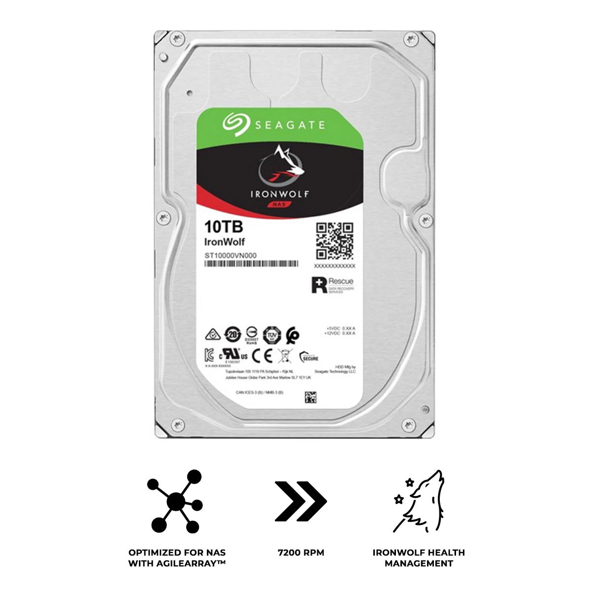 Seagate IronWolf 10TB NAS SATA 3.5-Inch 6GB/s 256MB Cache 7200 RPM Internal HDD (ST10000VN000)