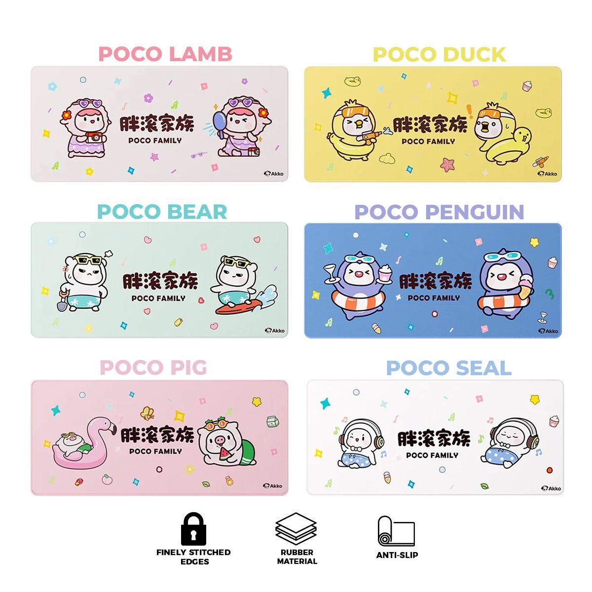Akko Poco Family Mouse Pad (Poco Seal, Poco Pig, Poco Duck, Poco Penguin, Poco Lamb, Poco Bear) (900mm x 400mm)