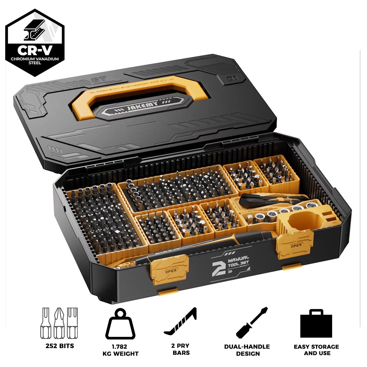Jakemy 257-in-1 Modular Manual Toolbox with 2-in-1 Internal Screwdriver Handle / 252 Precision Bits (JM-8199)