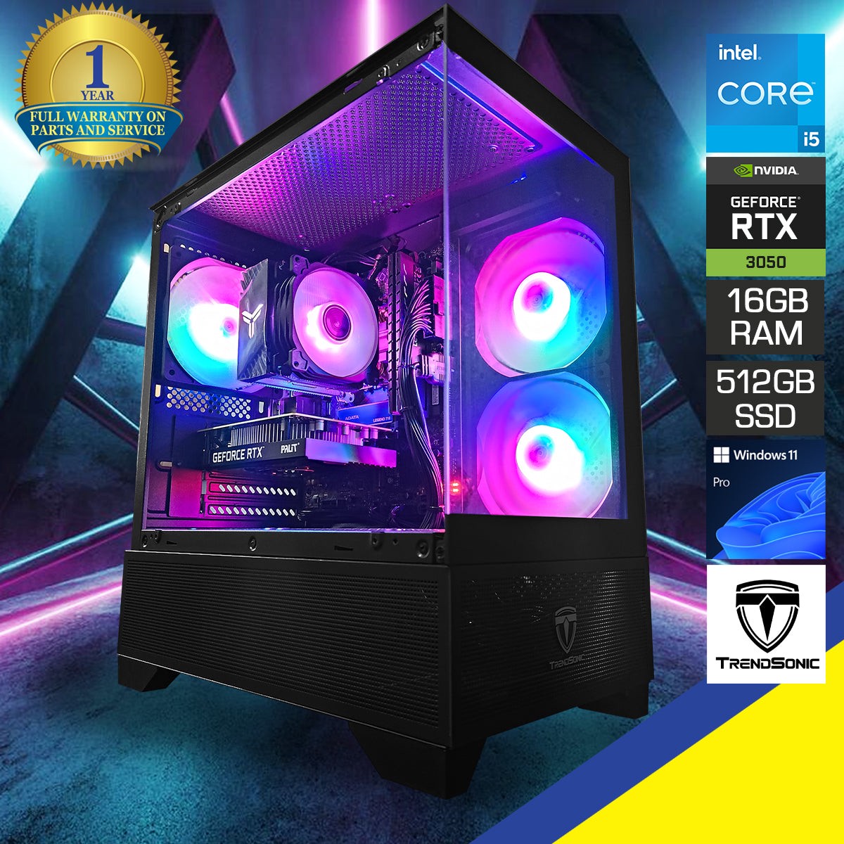 Alpha Eris V3 Black Desktop Gaming PC | Intel i5 12400F | 16GB RAM | 512GB SSD | RTX 3050 | Windows 11 Pro