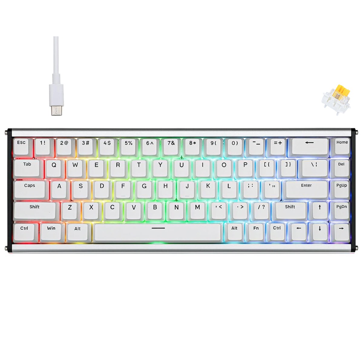 Ajazz ALUX68 Plus RGB Wired 68-Keys Aluminum CNC Case Hot-Swappable Mechanical Keyboard (White) (Magnetic Grain Switch)