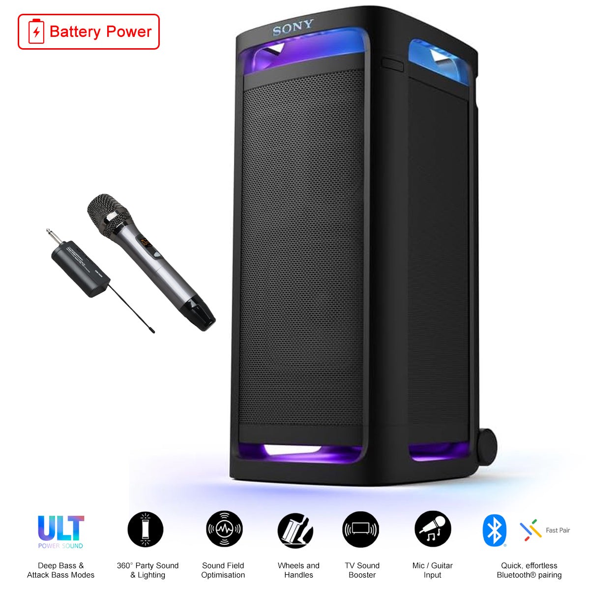 Sony ULT Power Sound Tower 9 Party Speaker + Wireless Handheld Microphone
