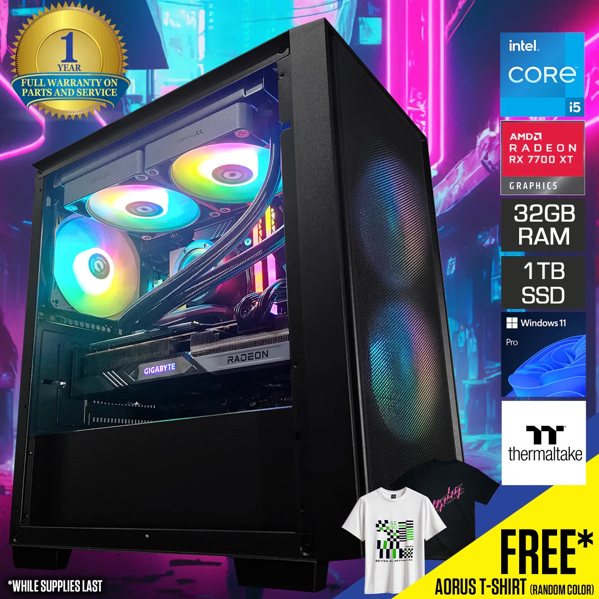 Aurora Versa H16 Black Desktop Gaming PC | Intel i5 14600KF | 32GB RAM | 1TB SSD | RX 7700 XT | Windows 11 Pro