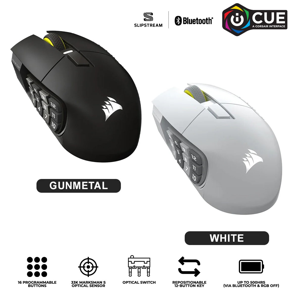 Corsair Scimitar Elite Wireless SE MMO Gaming Mouse (Gunmetal, White)