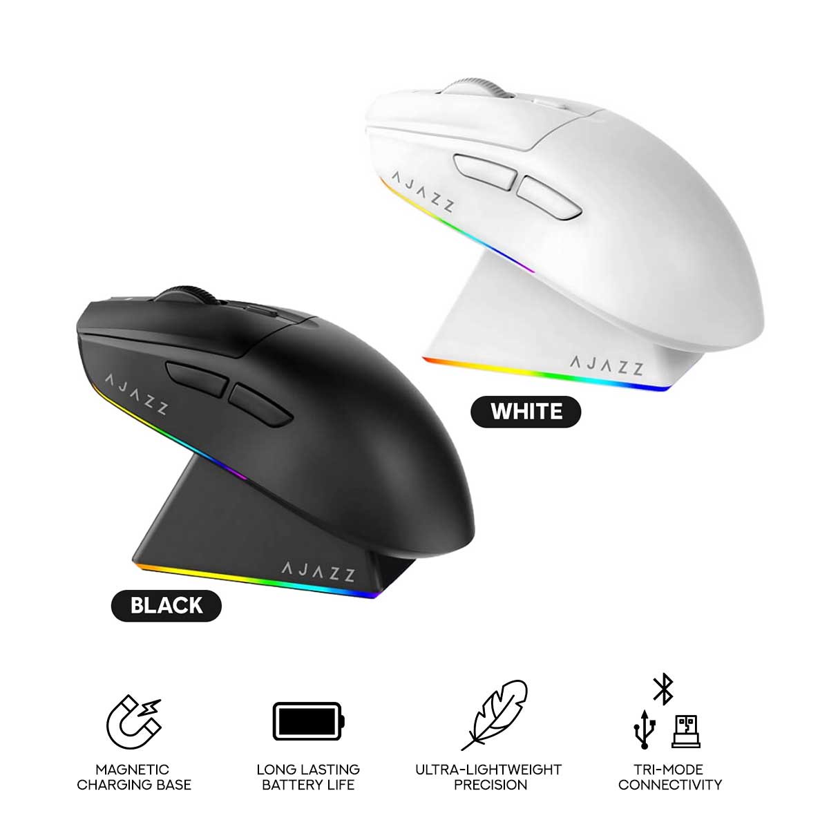 Ajazz AJ139 V2 MC Tri-Mode Gaming Mouse (Black, White)