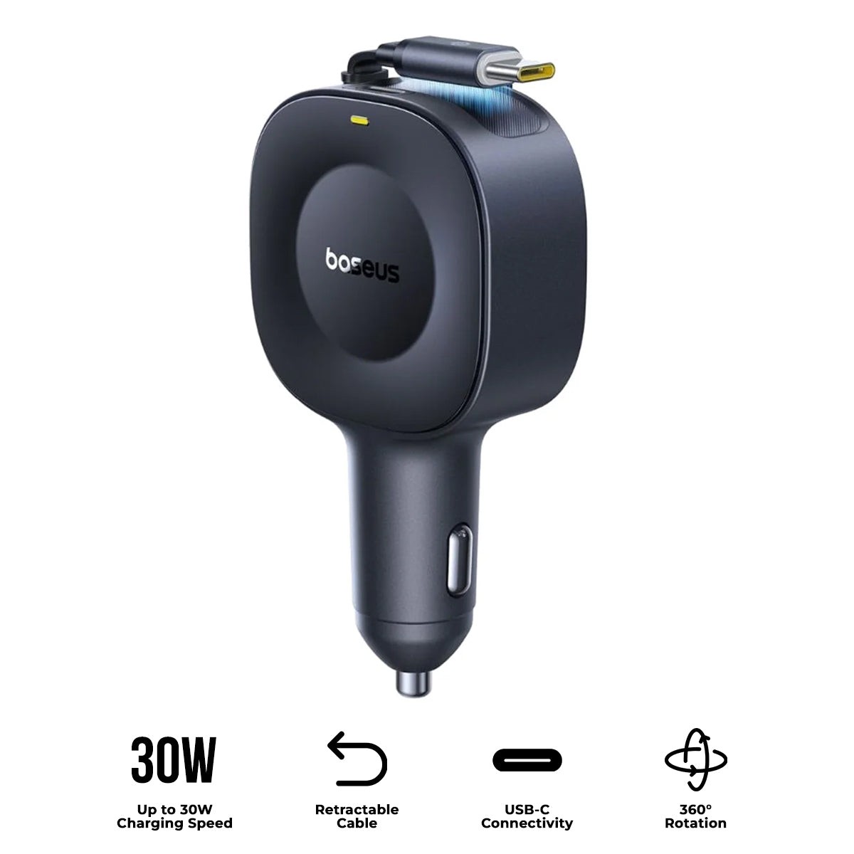 Baseus PrimeTrip VR2 Car Charger with Retractable Cable C+C 30W (Cosmic Black) (C0206400)