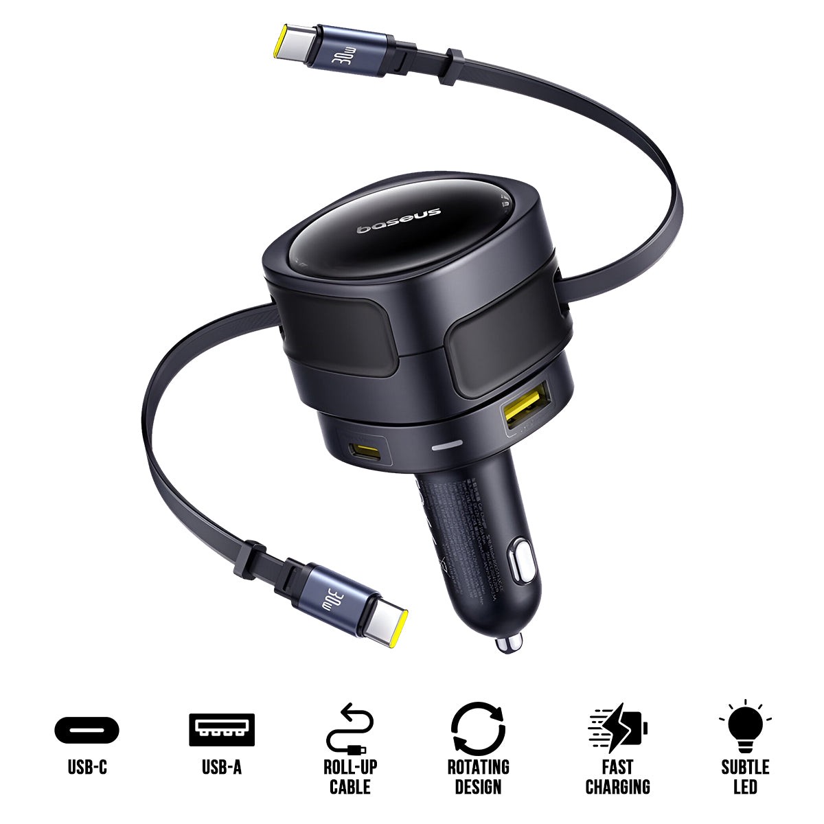 Baseus Enjoyment Max Car Charger C+C Cable & U+C Port 90W(Cosmic Black) (C00035507121-03)