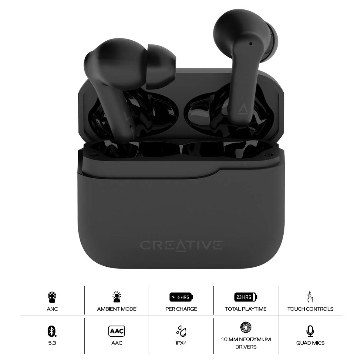 Creative Zen Air 2Lightweight TrueWireless In-Ears w/ Active Noise Cancellation Earbuds(Black)