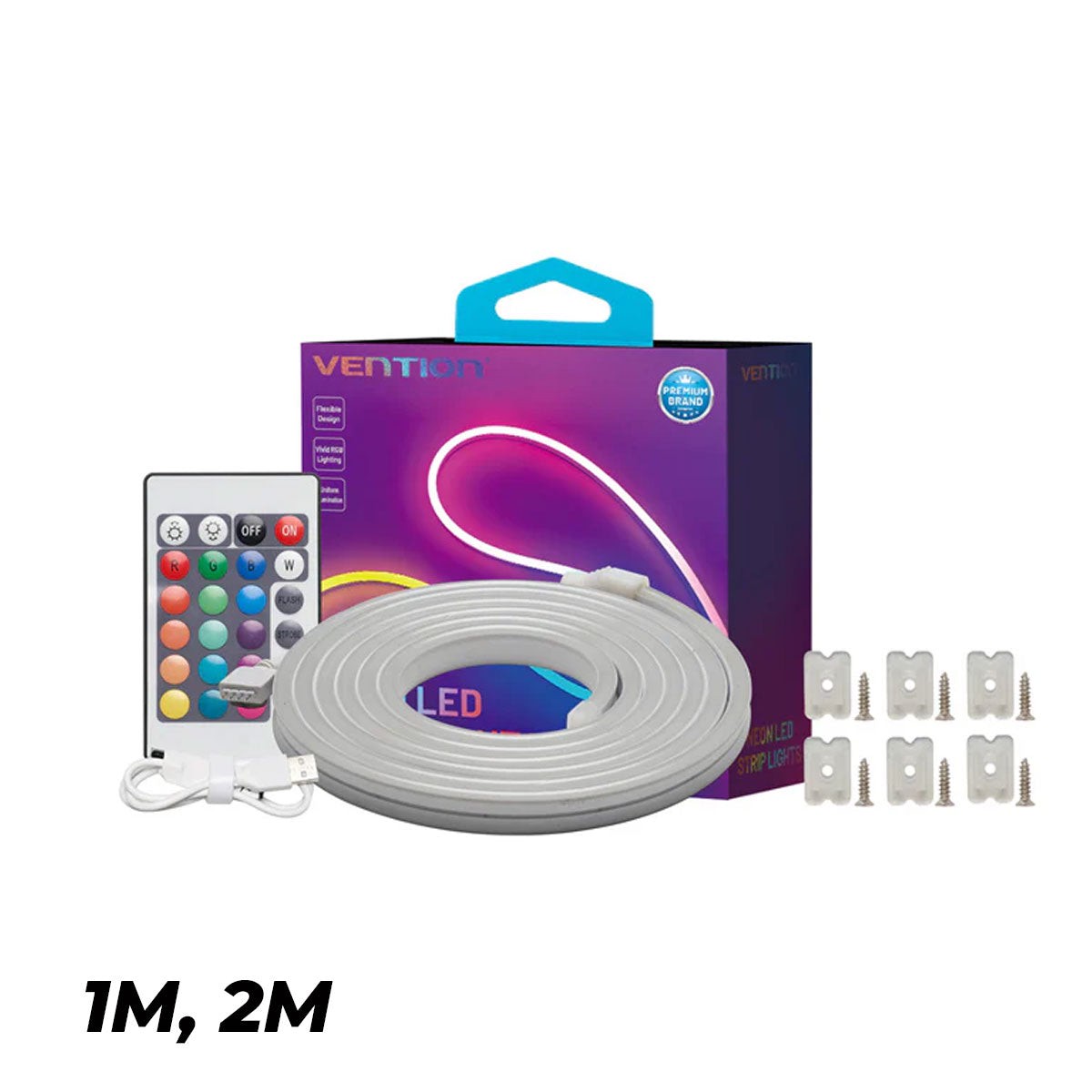 Vention Silicone Neon LED Strip Lights with IR Remote & USB 5V Power Supply - 1M, 2M  (PAEWF, PAEWH)