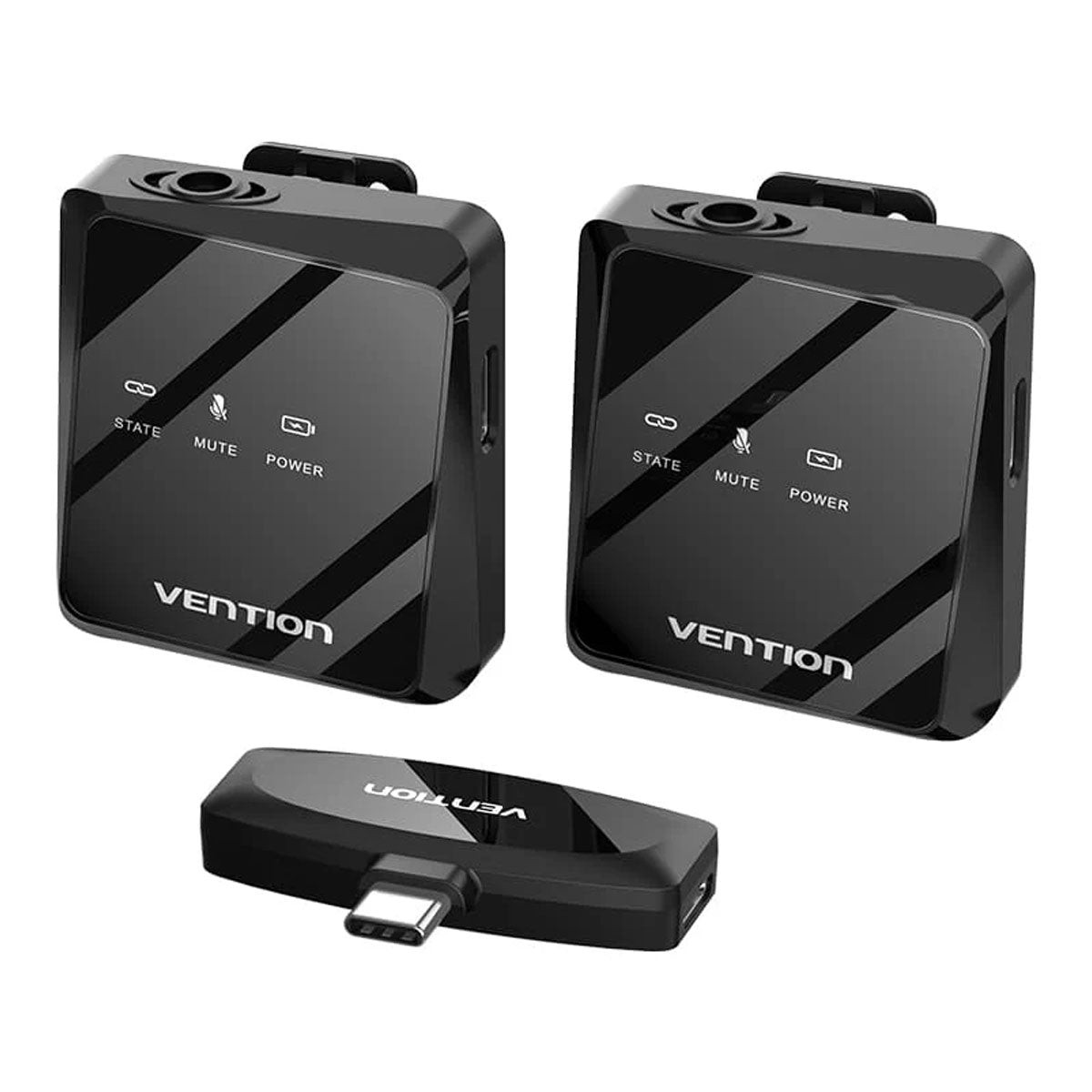 Vention USB-C 2-Pack Wireless Lavalier Microphone (Black) (NCBB0)