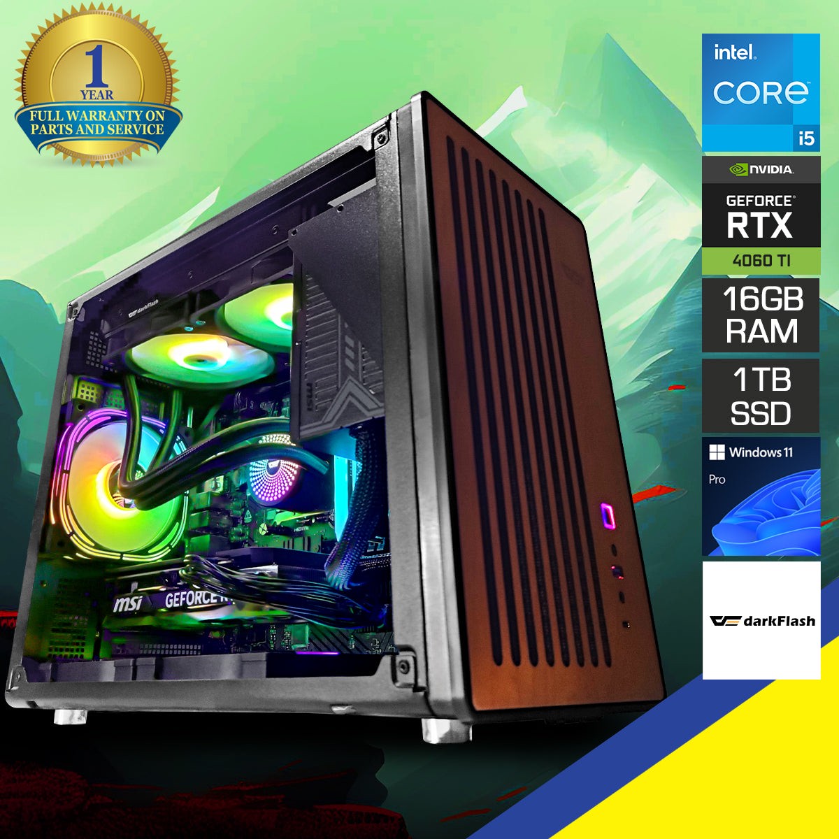 Sigma WD200 Black Desktop Gaming PC | Intel i5 14400F | 16GB RAM | 1TB SSD | RTX 4060 Ti| Windows 11 Pro