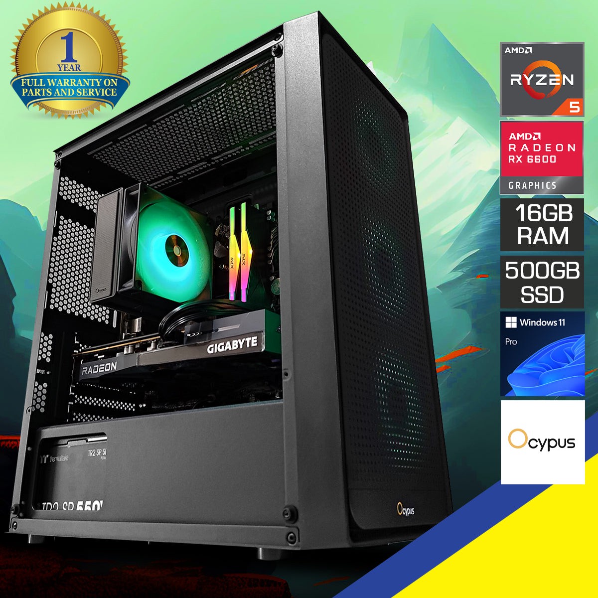 Alpha Gamma C50 Black Desktop Gaming PC | AMD Ryzen 5 5600G | 16GB RAM |  500GB SSD | RX 6600  | Windows 11 Pro