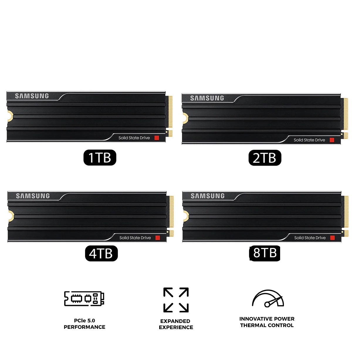 Samsung 9100 Pro PCIe 5.0 x4 NVMe M.2 SSD with Heatsink (1TB, 2TB, 4TB, 8TB)