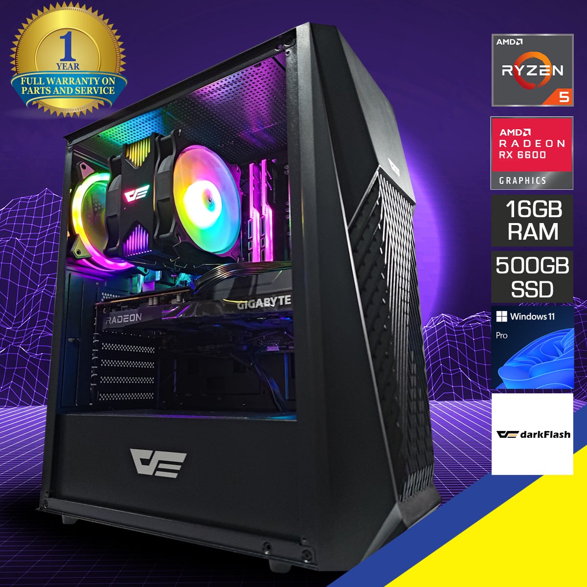 Alpha DK150 Black Desktop Gaming PC | AMD Ryzen 5 5600 | 16GB RAM | 500GB SSD | RX 6600 | Windows 11 Pro