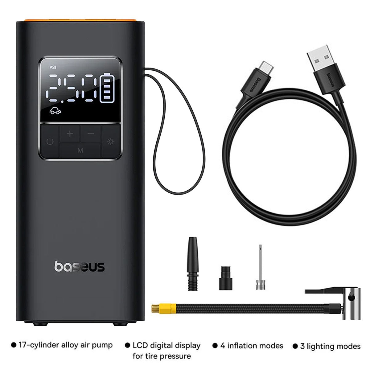 Baseus SuperMini Pro Series Wireless Car Inflator (Cluster Black) (C11159300111-00)
