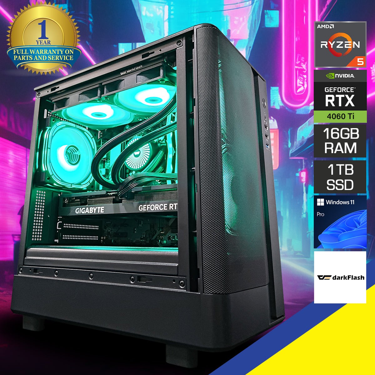 Sigma DB330M Mesh Black Desktop Gaming PC | AMD Ryzen 5 7500F | 16GB RAM | 1TB SSD | RTX 4060 Ti | Windows 11 Pro