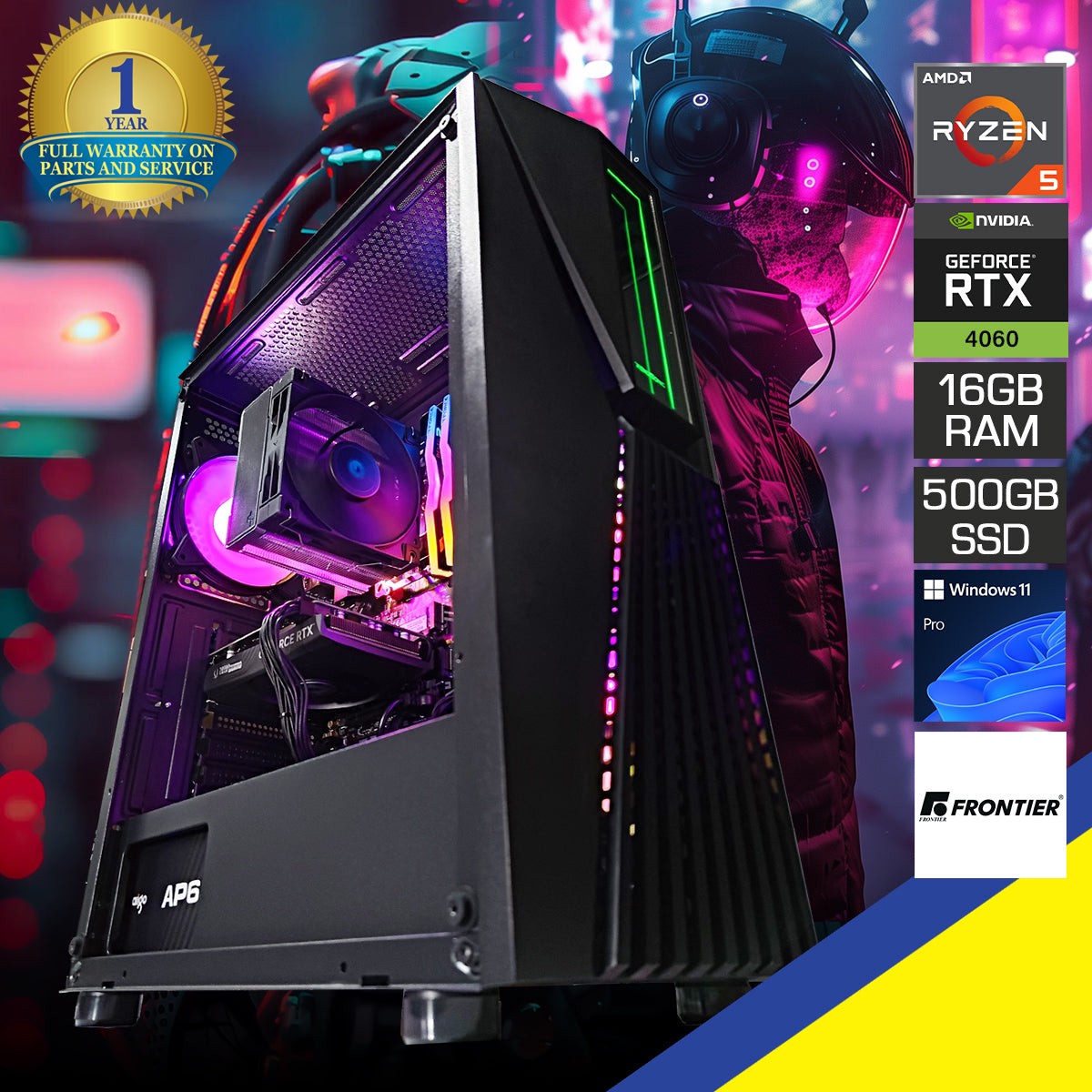 Alpha Frontier Vesta Black Desktop Gaming PC | AMD Ryzen 5 5500 | 16 GB RAM | 500 GB SSD | RTX 4060 | Windows 11 Pro
