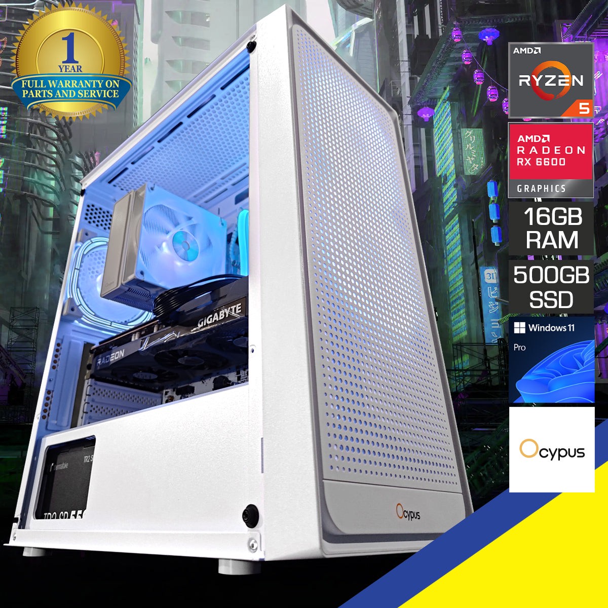 Alpha Gamma C50 White V2 Desktop Gaming PC | AMD Ryzen 5 5600 | 16GB RAM | 500GB SSD | RX 6600 | Windows 11 Pro
