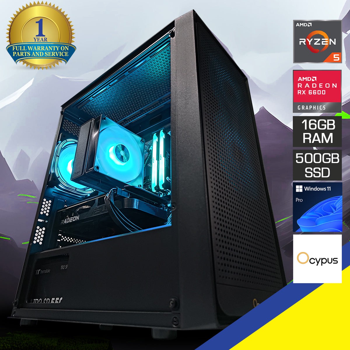 Alpha Gamma C50 Black Desktop Gaming PC | AMD Ryzen 5 5600G | 16GB RAM | 500GB SSD | RX 6600 | Windows 11 Pro