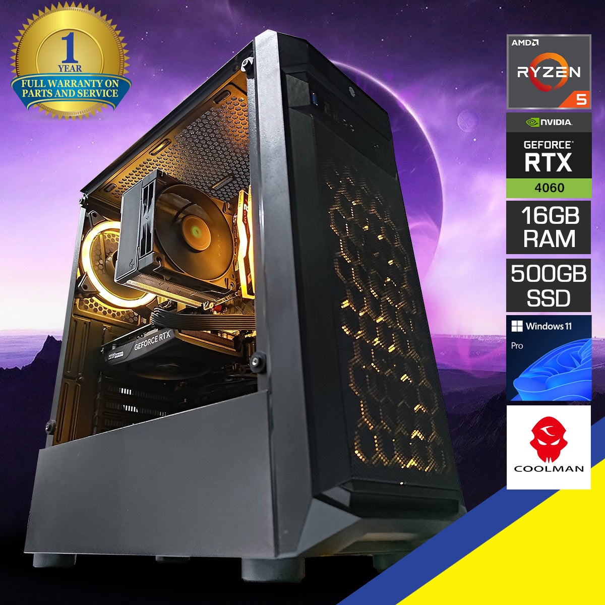 Alpha Harley Black Desktop Gaming PC | AMD Ryzen 5 5500 | 16GB RAM | 500GB SSD | RTX 4060 | Windows 11 Pro