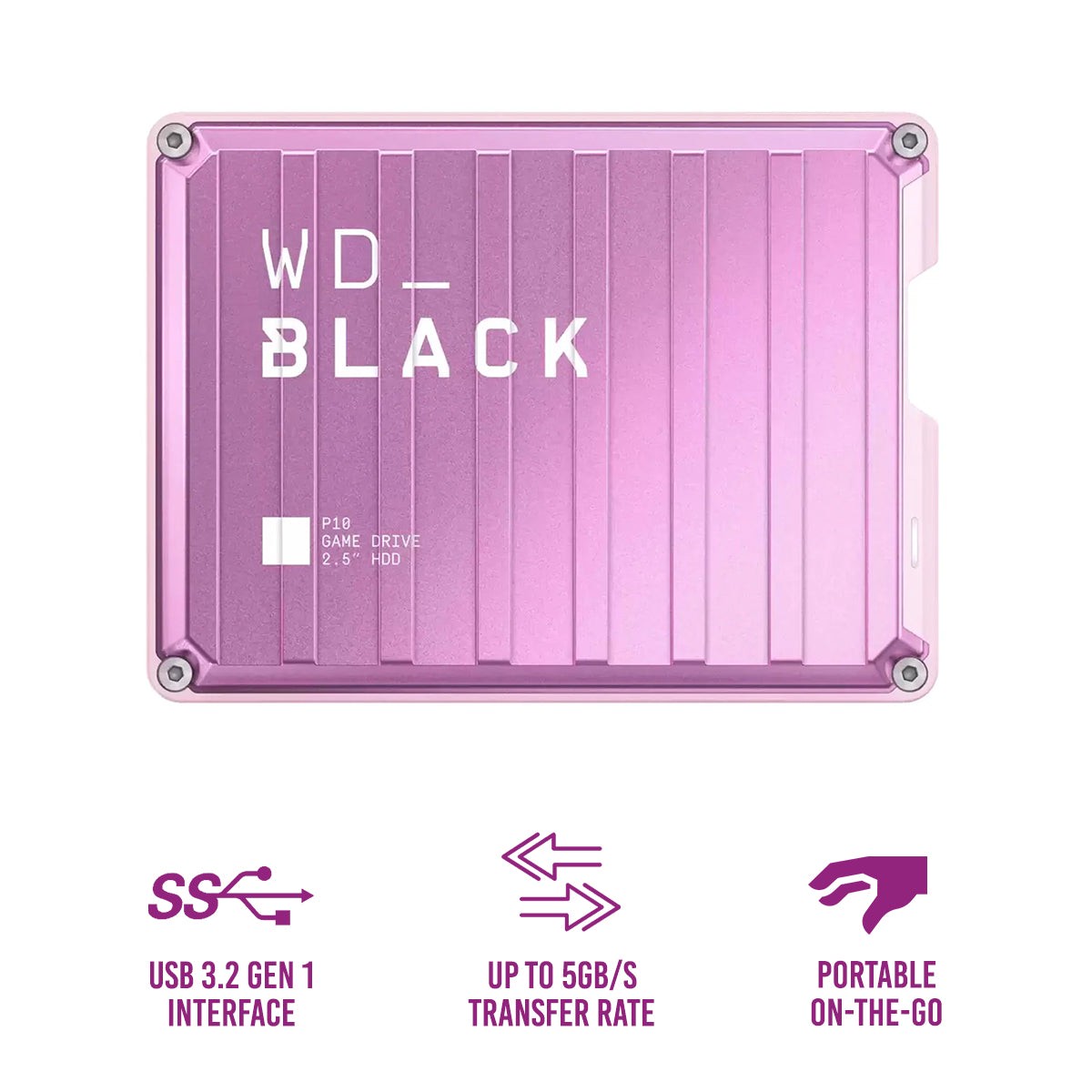 WD Black P10 2TB Game Drive Compatible with PlayStation/Xbox/PC (Pink)