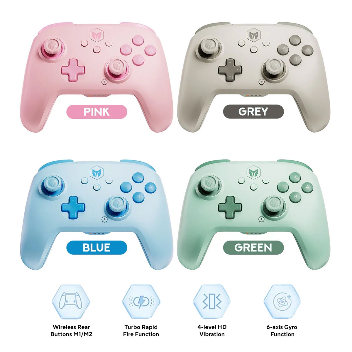 Bigbig Won Choco Wireless Gaming Controller for Switch / Win 10&11 / Android / iOS (Pink, Grey, Blue, Green)